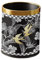 Folpus Poubelle décorative recouverte de cuir PU pour bureau, salon, salle de bain, Noir avec Bordure Dorée