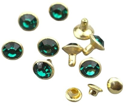 50 Set da 8 mm di Colore Strass Decorazione Rivetti Borchie diamantate Fai da Te Artigianato Abbigliamento Borsa Pelle Punte di ripresa Vetro Trapano chiodo(Verde)