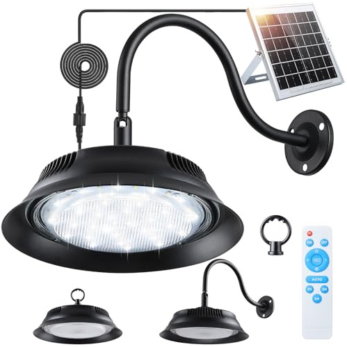 FabStyl Solar LED Lampe Außen, Hängelampe & Wandleuchte mit Fernbedienung, 3 Farbtemperaturen, 5000mAh Akku, 10–12h Leuchtdauer, IP65 Wasserdicht für Gartenhaus, Schuppen, Garage, Stall, Terrasse