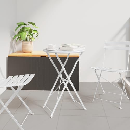 IBUQDDV Klappbarer Bistrotisch Weiß Ø50x71 cm Stahl Pulverbeschichtet Faltbarer Außentisch für Zwei Personen Robuste Stahlkonstruktion Platzsparend Elegantes Design