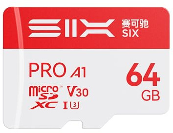 SIX 64GB Micro SD Card - Up to 100MB/s microSDXC Memory Card with Adapter, A1 U3 V30 Endurance Flash Microsd for Camera 4K UHD Video, Dash Cam, Android Accessories