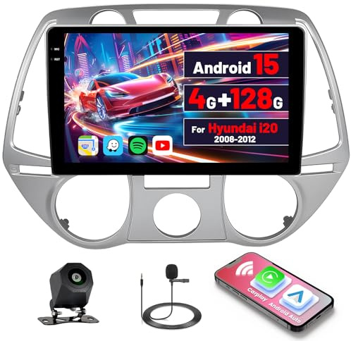 Inefala 4G+128G Autoradio Android 15 para Hyundai i20 2008-2012 | Pantalla Táctil de 9, Wireless CarPlay, Android Auto, GPS, WiFi, RDS/FM, BT, EQ, SWC, Cámara Trasera, MIC