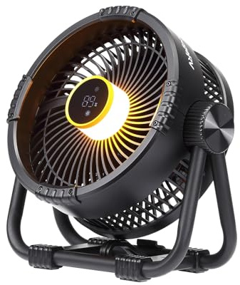 BougeRV F01 Camping Ventilator Akku 33,5 Std. Metallständer 5,4 m/s Schwarz | 20000mAh, Leise im Betrieb mit Licht, Timer, App-Steuerung & Haken Tragbarer Tischventilator für Zelt, Reisen & Tisch