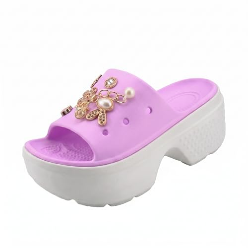 CLEIKS Ciabatte Donna Estate con Zeppa Alta, Sandali Plateau con Charms DIY per Casa e Mare (Viola, 37 EU, WES250398-0)