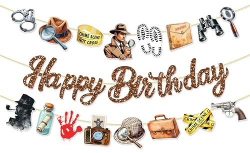 Gansdnek 3 Stück Detektiv Geburtstag Party Banner, Detektiv Geburtstagsparty Dekoration, Mystery Schild Banner Hintergrund, Mystery Zeichen Banner Girlande für Mystery Party Geheimagent Thema Supplies