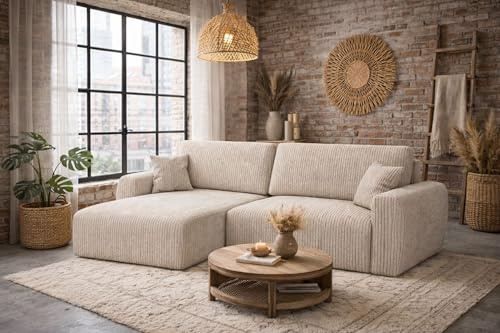 Kaiser Möbel Ariel XL Ecksofa mit Schlaffunktion und Bettkasten, DL-System, Liegefläche 230x140 cm, HR-Schaum, modern (Poso, Dunkelbeige, Links)
