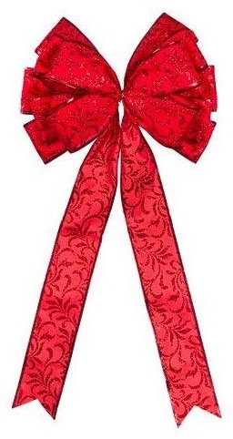 Weihnachten rot Schleife w Glitzer Scroll Design – Christbaumspitze 27,9 x 55,9 cm