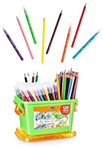 BIC Kids Stifte Set: 60 auswaschbare Filzstifte & 60 Buntstifte, zum Malen in praktischer Malkiste, My colouring basket, 1 stück (120 erPack)