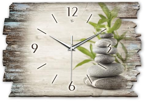 Kreative Feder Designer Wanduhr „Bambus“ aus Holz 40x27cm im Shabby Style Design - Designeruhr mit flüsterleisem Uhrwerk ohne Ticken (Bambus, leises Quarzuhrwerk)