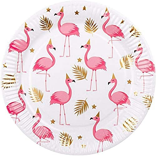 Boland 52555 - Partygeschirr Teller Flamingo, 6 Stück, Durchmesser 23 cm, Pappteller, Papierteller, umweltfreundlich, Einweggeschirr, Einwegteller, Beach Party, Geburtstag