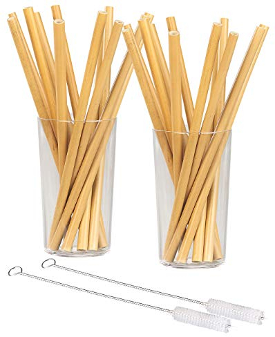 24 grandes pailles en bambou 22 cm réutilisables avec brosses de nettoyage [Rosenstein & Söhne]