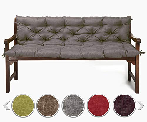 sunnypillow Bankauflage für Gartenbank Outdoor - Sitzkissen und Rückenkissen für Bank 130 x 50 x 50 cm - Polsterauflage für Hollywoodschaukel, Gartenschaukelkissen - Gartenkissen, Bankkissen Grau