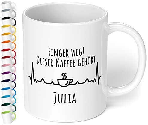 Personalisierte Büro Tasse Finger weg dieser Kaffee gehört Wunschname | lustige individuelle Kaffeetasse | spülmaschinenfest | tolles Geschenk zu Weihnachten, Geburtstag, Namenstag - innen Weiß