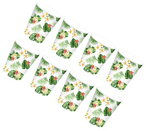 PRETYZOOM Lot De 16 Gobelets En Papier Jetables Avec Motif Tropical - Feuilles De Palmier Et Fleurs D'Hibiscus - IdéAl Pour FêTe HawaïEnne, Anniversaire, Mariage Ou SoiréE À ThèMe