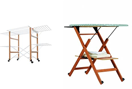 Foppapedretti Gulliver, étendoir à Linge Pliant, 105 x 80 x 174 cm, Bois Noyer & Table à Repasser Assai Noyer