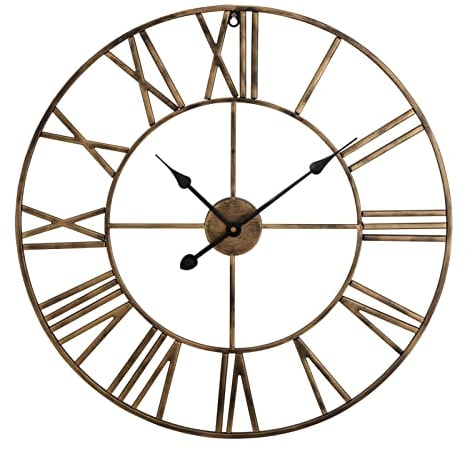 Shoze Roman Numerals Wall Clock Metal Large Wall Clocks for Living Room 60cm(23.6inch) Vintage Clocks for Bedrooms Kitchen Home Accessories Silent Non-Ticking Cafe Hotel Office (Bronze)