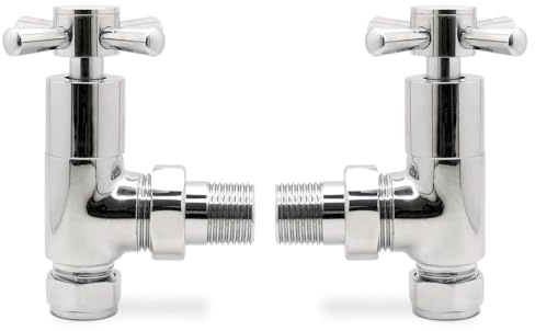 Angled Chrome Cross Head Traditional Radiator Towel Rail Valves