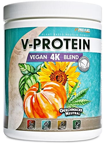 Vegan Proteinpulver NEUTRAL - V-PROTEIN 4K Blend - 480g - Naturbelassenes Protein zum Backen und Kochen – Aus Sonnenblumen, Soja, Hanfsamen & Kürbiskernen - Pflanzliches Eiweißpulver mit 86% Eiweiß