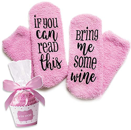 Livole Wine Socks Gifts, Christmas Fluffy Socks Womens, If You Can Read This Bring Me Some Wine, Funny Cupcake Socks for Women, Wife, Friends, Christmas Presents for Her, Women, Ladies, Mum, Sister