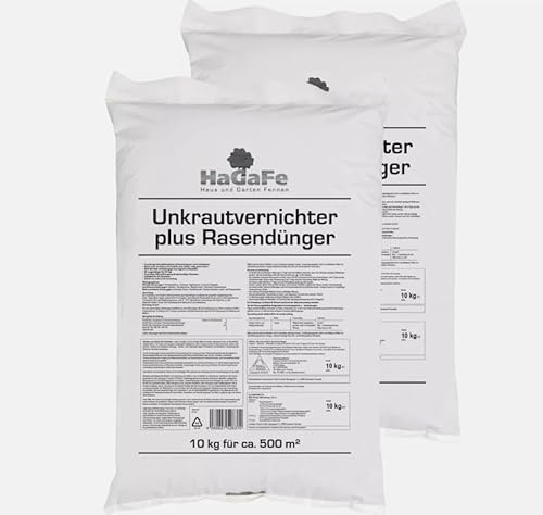 HaGaFe Unkrautvernichter plus Rasendünger Dünger mit UV NPK Volldünger 20 kg (2 x 10 kg)