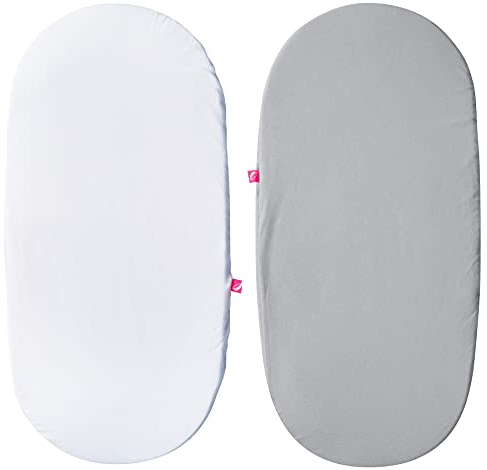 Motherhood 2er Set Spannbetttuch für Stubenwagen Moseskorb Wiege Oval 35x75cm, Öko Tex Standard 100, Baumwolle Jersey, Weiss und grau