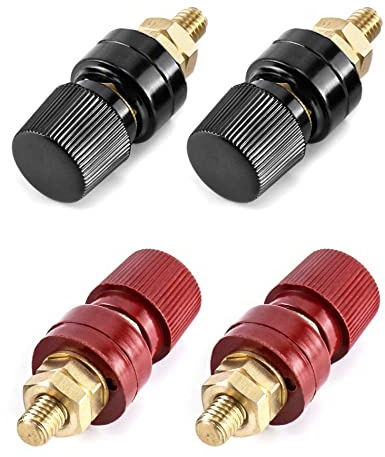 QWORK® Terminal Binding Post, 4Pcs M8 Thread Binding Postt, Type Brass Pillar Terminal Block, Red & Black