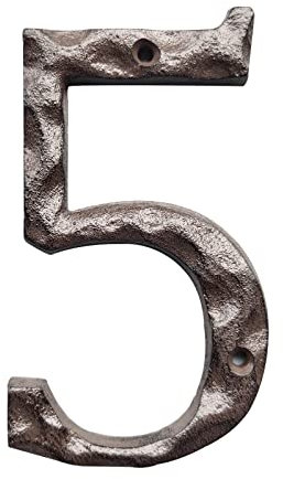 Numeri civici in ghisa: numero di indirizzo rustico da 15,5 pollici, solido e resistente, facile da installare (numero 5)