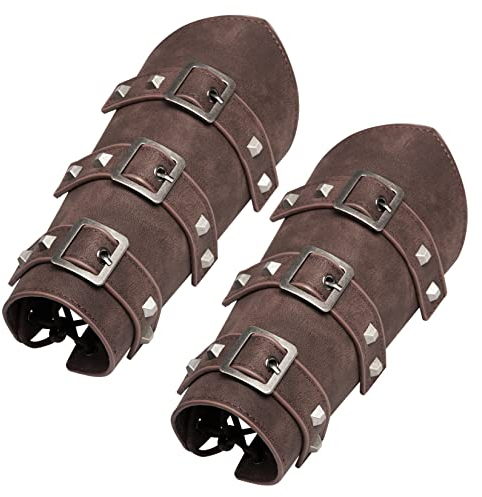 jerbro 1 Paar Mittelalterliche Armschienen Wikinger-Leder-Schnalle-Armschienen Handgefertigte Retro Armschützer Armband Kostüm Kostümzubehör für Halloween Cosplay Karneval