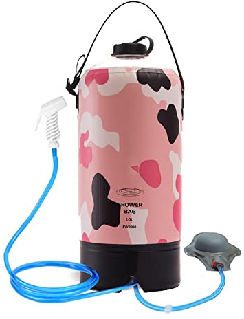 Generic PVC Solar Dusche Outdoor Druck Camping Badetasche mit Fußpumpe und Duschdüse 10L Tragbare Wassersack für Strand Wandern,Pink,42 * 17cm