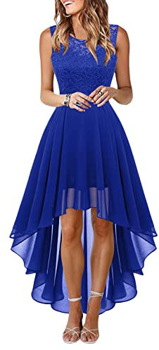 Onsoyours Robes d'invités de Mariage pour Femmes Robes de Demoiselle d'honneur en Mousseline de Soie Florales Robes de soirée balançoire Robes asymétriques B Bleu M