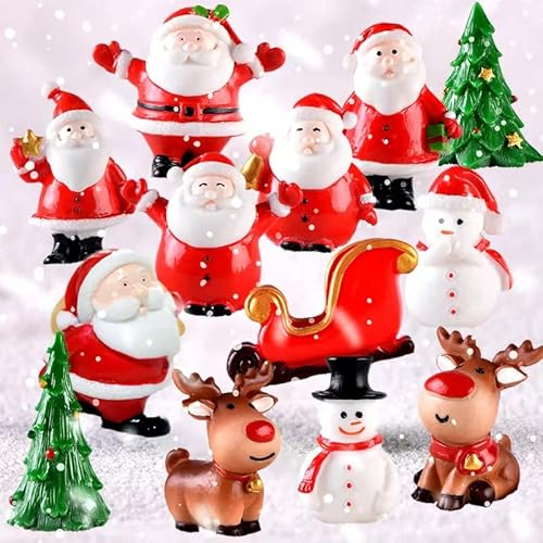 RunFar shop Weihnachten Miniatur Ornamente Mini Weihnachten kleine Figuren Harz Garten Micro Landschaft Weihnachten Deko Puppenhaus Weihnachtsmann Schneemann Elch Tischdeko DIY