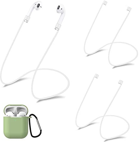 3 Stück AirPods Haltebänder, 55cm/21.7inch, Strap kompatibel mit AirPods 1 und 2/Pro, Halteband für AirPods aus geschmeidigem Silikon, Perfekt für Sport und Outdoor Aktivitäten(Weiß)