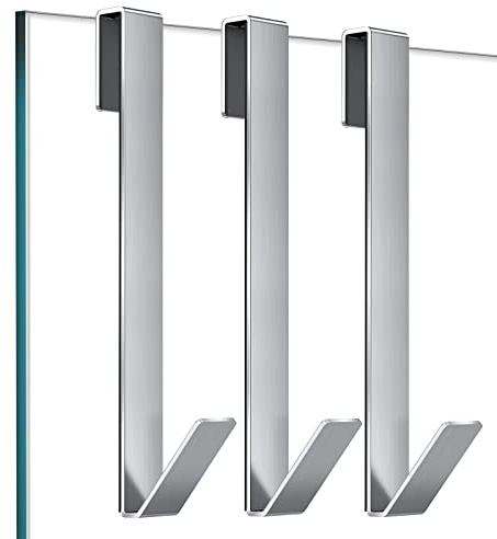 FUMAX Duschhaken 25,4 cm, 3er-Set Schwerlast-Handtuchhaken ohne Bohren, Verlängerte Duschhaken für Handtücher, Passend für rahmenlose Glasduschtüren im Badezimmer, Silber