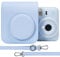 Aenllosi PU Housse de Protection en Cuir pour Fujifilm instax Mini 12/11 Instant Film Camera Sac de Voyage avec bandoulière réglable (Bleu pâle, Coque de Protection Uniquement)