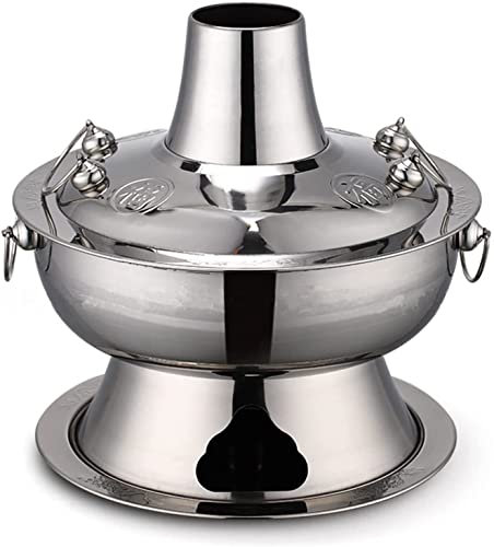 Shabu Topf Herd Vintage Holzkohle Kupfer Shabu Shabu Hot Pot Edelstahl Chinesischer Eintopf Suppentopf Shabu Kochgeschirr Pfanne mit Kamin für 2-7 Personen Familientreffen,Silber,3