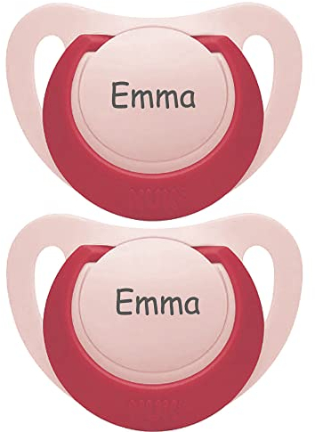 Namensschnuller, personalisiert auf Schnullern von Nuk, Silikon. Größe 2, 6-18 Monate, 2 Stück, Schnuller mit Namen, Nuckel, Mädchen, BPA-frei Schnuller, Made in Denmark, Graviert