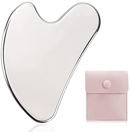 Gua Sha Edelstahl Herzform Kratz-Massage Tool für Gesicht, Augen, Hals zur Hautpflege, Schönheit und Entspannung der Körpermuskulatur (Edelstahl)