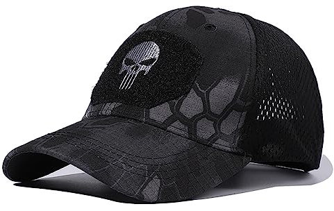 RUINUO Schädel Mesh Baseball Cap Trucker Hut Taktische Operator Caps Outdoor Atem Sonne Hüte, Dunkelgrau-Totenkopf, Einheitsgröße-M