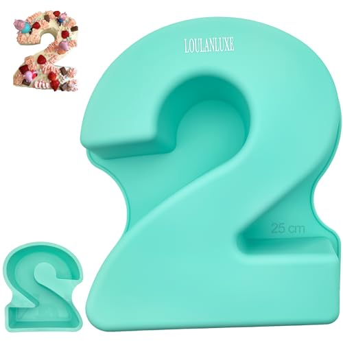 LOULANLUXE Moule Gateau Chiffres 2 Silicone Moule Number Cake Enfant, Moule Cake Chiffres geant épaissi pour Anniversaire, Enfant, Famille, Ami, Anniversaire de Mariage (26 cm,Vert)