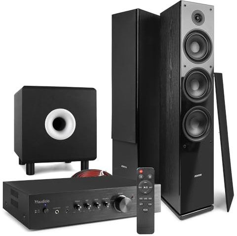 Fenton Audizio AD220B 2.1 Tower Speaker System with SHF80B Floor Standing Speakers, 10 Active Subwoofer, Bluetooth Amplifier - Home Cinema Stereo Surround Sound