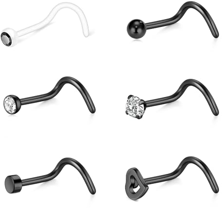 NIUSIMAN 20G Nasenpiercing Stecker SCHWARZ Schraube Nasepiercing Chirurgenstahl Stahl Nase Piercing Schmuck Klare dünne Kleine Nasenpiercing Stechen Schraube mit Cubic Zirkonia für Mädchen Männer