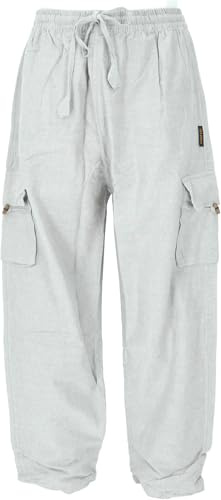 GURU SHOP Yogahose, Goa Baumwoll-Hose mit 2 Aufgesetzten Taschen - Hellgrau, Herren, Size:M
