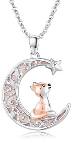 ABIGY Fuchs Halskette 925 Sterling Silber Tier Fuchs Kette Fuchs Mond Anhänger mit Opal Kette Fuchs Schmuck Geschenk für Damen Mädchen