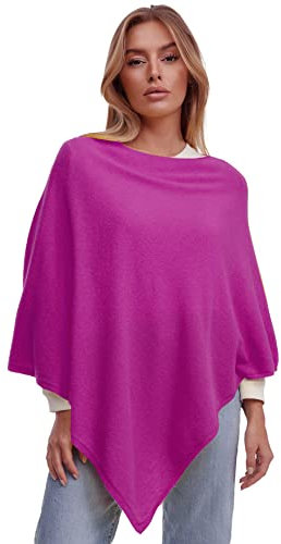 Glamexx24 Poncho da donna a maglia, tinta unita, lavorato a maglia fine, XXL, maglione a tracolla, eleganza stile e comfort per la primavera e l'autunno Made in Italy, Rosa tinta unita, L-XL