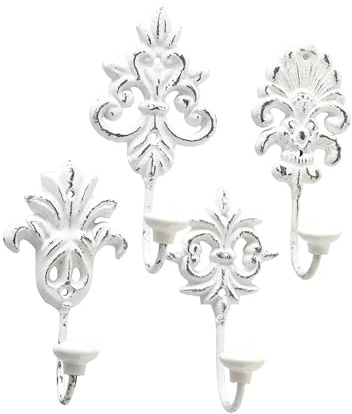 RiloStore Set di 4 ganci da parete in stile nostalgico, stile shabby chic, stile barocco, vintage, in ghisa