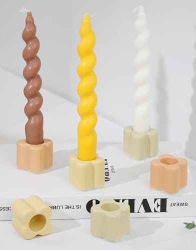 HofferRuffer Kerzenständer 6er Set Keramik Mini Kerzenhalter Morandi Farben Blütenform Kerzenständer Stabkerzen für Hochzeit Party Weihnachtsdeko Tischdeko Deko Gemischt