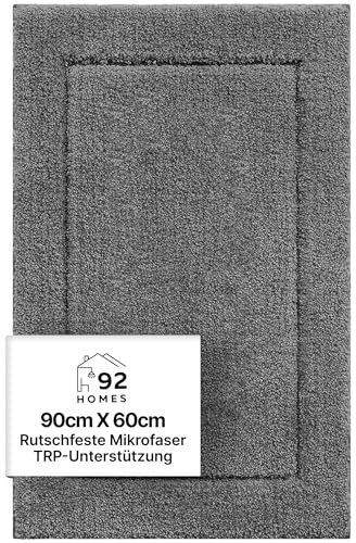 92 Homes Badteppich rutschfeste,weicher Badezimmerteppich Wasserabsorbierend Badematte maschinenwaschbar Badvorleger für Dusche,Badewanne und Toilette - Grau,60 x 90 cm