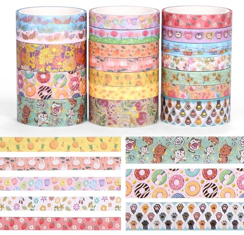 Kesote 18 Rouleaux Washi Tape, Masking Tape, Scotch Decoratif, Ruban Adhésif Décoratif, Scotch Scrapbooking, 6 * 15 mm + 12 * 7.5 mm