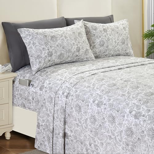 Elegant Comfort Softest and Coziest 4-Piece Sheet Set - 1500 Premium Hotel Quality Microfiber - Deep Pocket, Wrinkle Resistant 4-Piece Paisley Pattern Bed Sheet Set, Twin, Paisley Gray