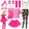 Sekepingo 24Pcs Damen 80er Jahre Kostümzubehör, 80er Jahre Fancy Kleid Outfit mit Mesh T-Shirt Tank Tops Leggings Tutu Rock für Themenparty Halloween, Rosa M